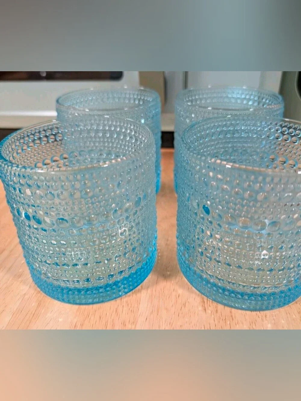 4 Blue Hobnail Drinking Glasses Old-fashioned Bar & Beverage